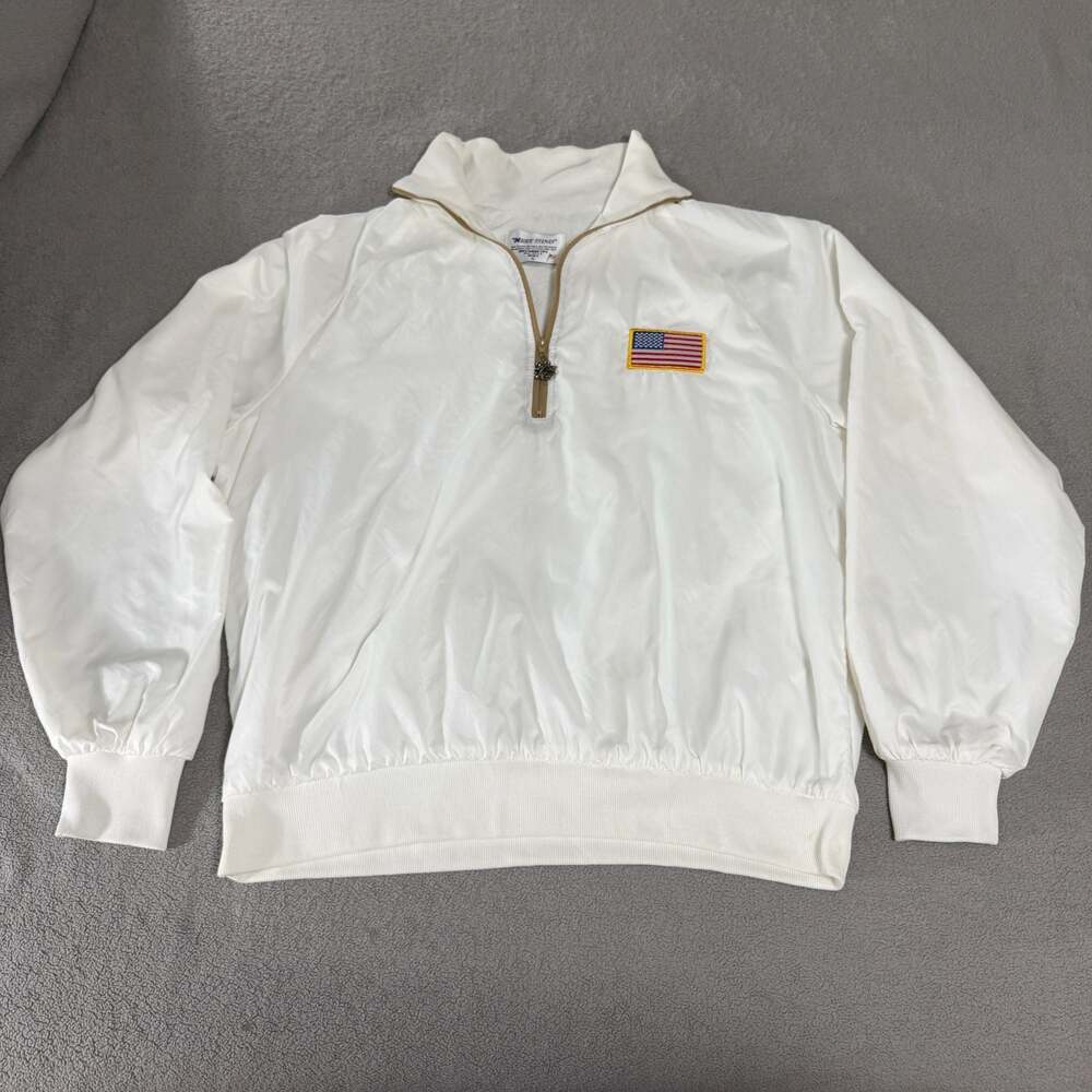 Vintage West Wind Buccaneer Mfg 1/4 Zip USA Flag Patch Windbreaker Jacket XL